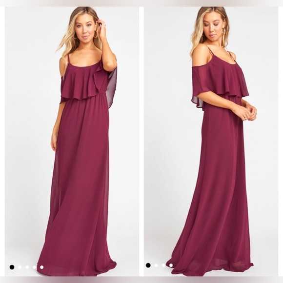 Show Me Your MuMu Dresses & Skirts - Show Me Your Mumu Caitlin Ruffle Maxi Dress in Merlot Chiffon | Size S